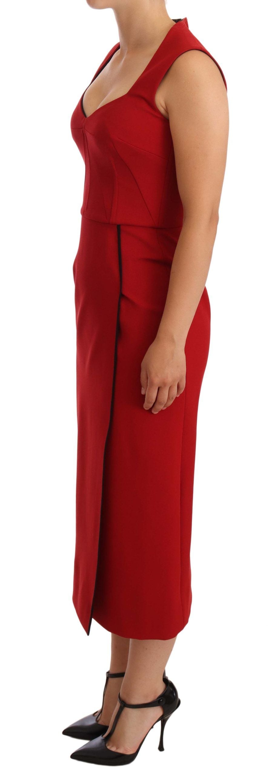 Dolce &amp; Gabbana Red Sweetheart Sleeveless Midi Stretch Dress