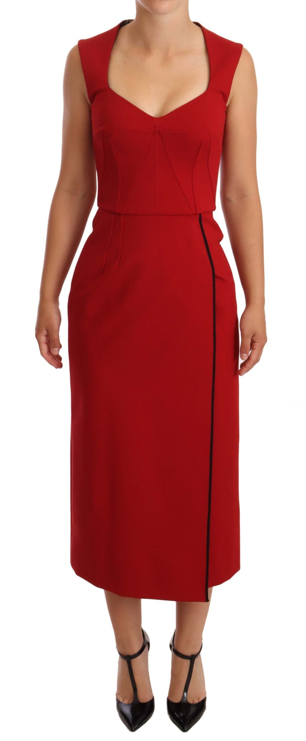 Dolce &amp; Gabbana Red Sweetheart Sleeveless Midi Stretch Dress