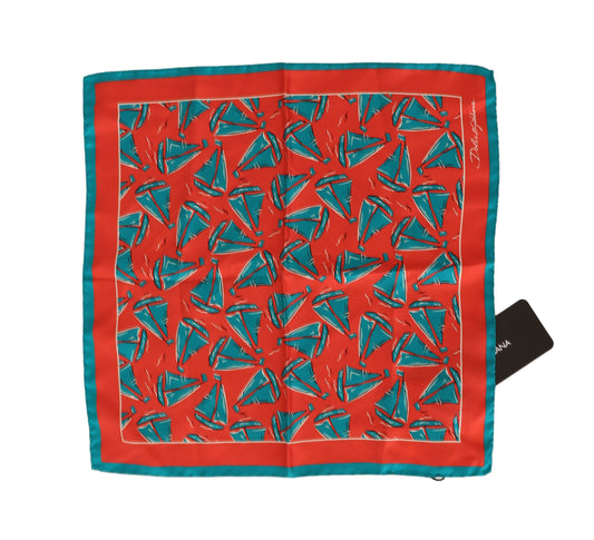 Dolce &amp; Gabbana Orange Boat Print Silk Square Handkerchief Scarf