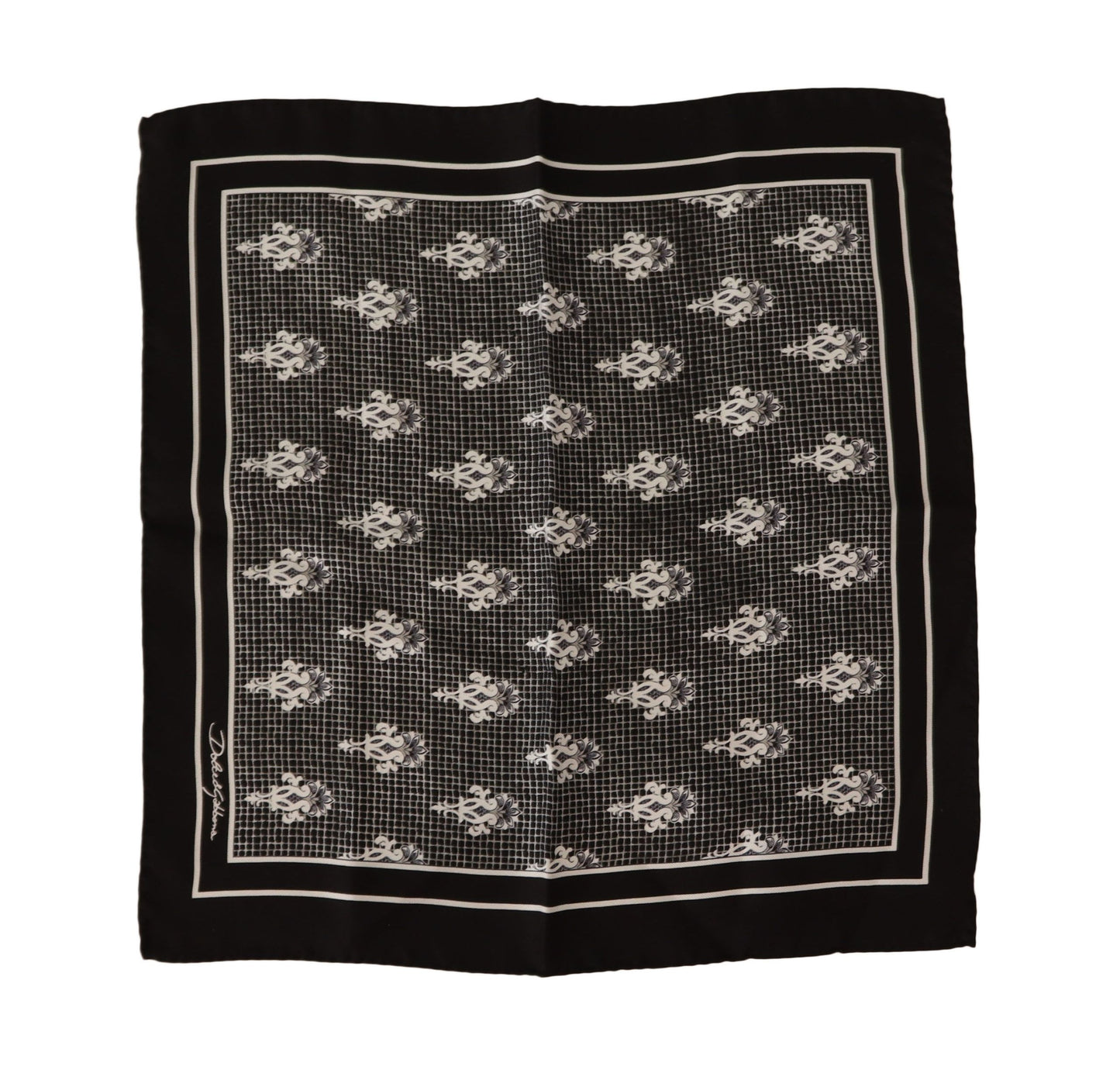 Dolce &amp; Gabbana Black Patterned Square Men Handkerchief Scarf