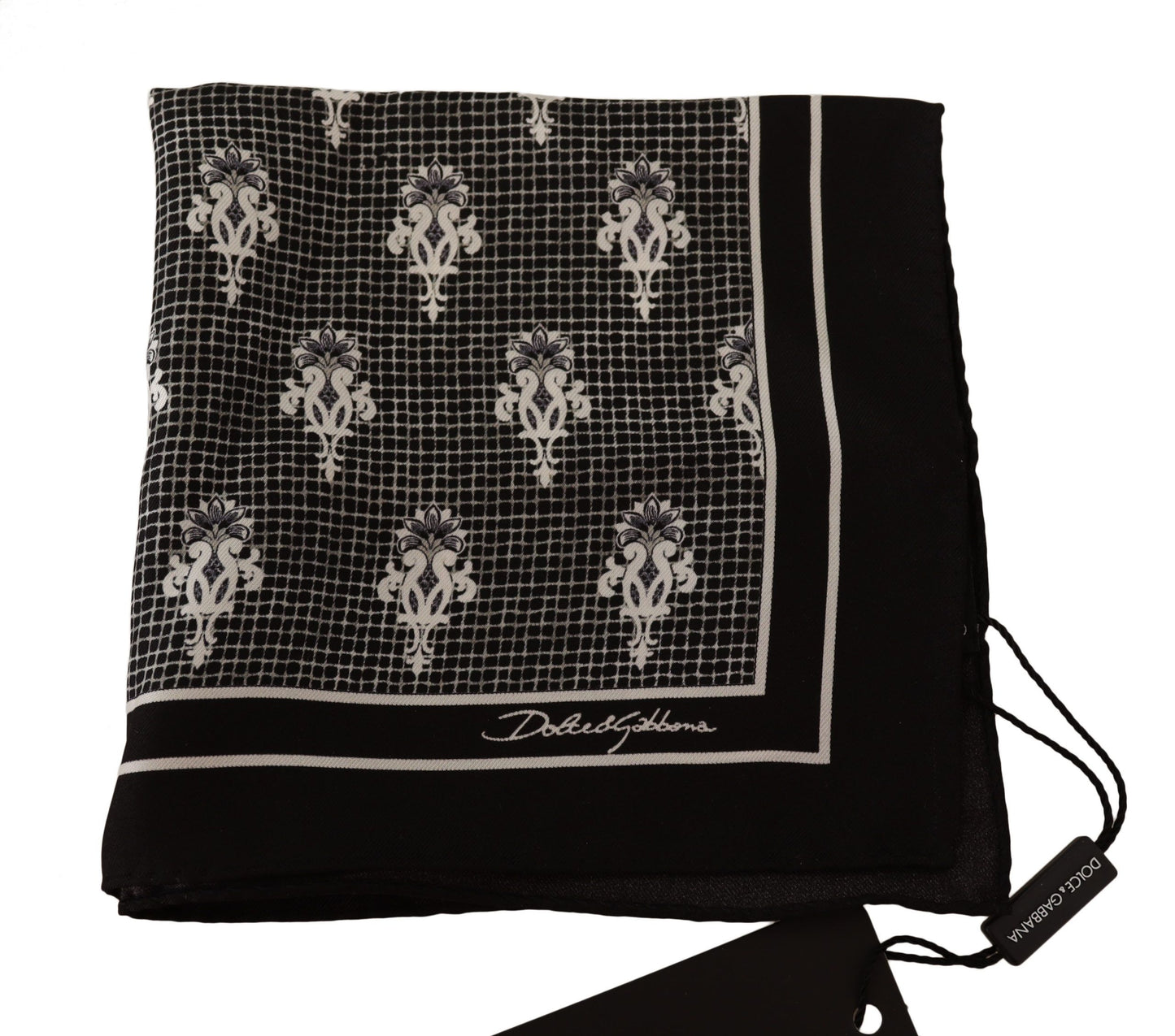 Dolce &amp; Gabbana Black Patterned Square Men Handkerchief Scarf