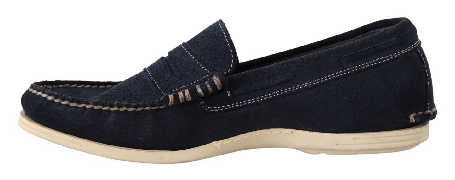 Pollini Blue Suede Low Top Moccasin Loafers Casual Men Shoes