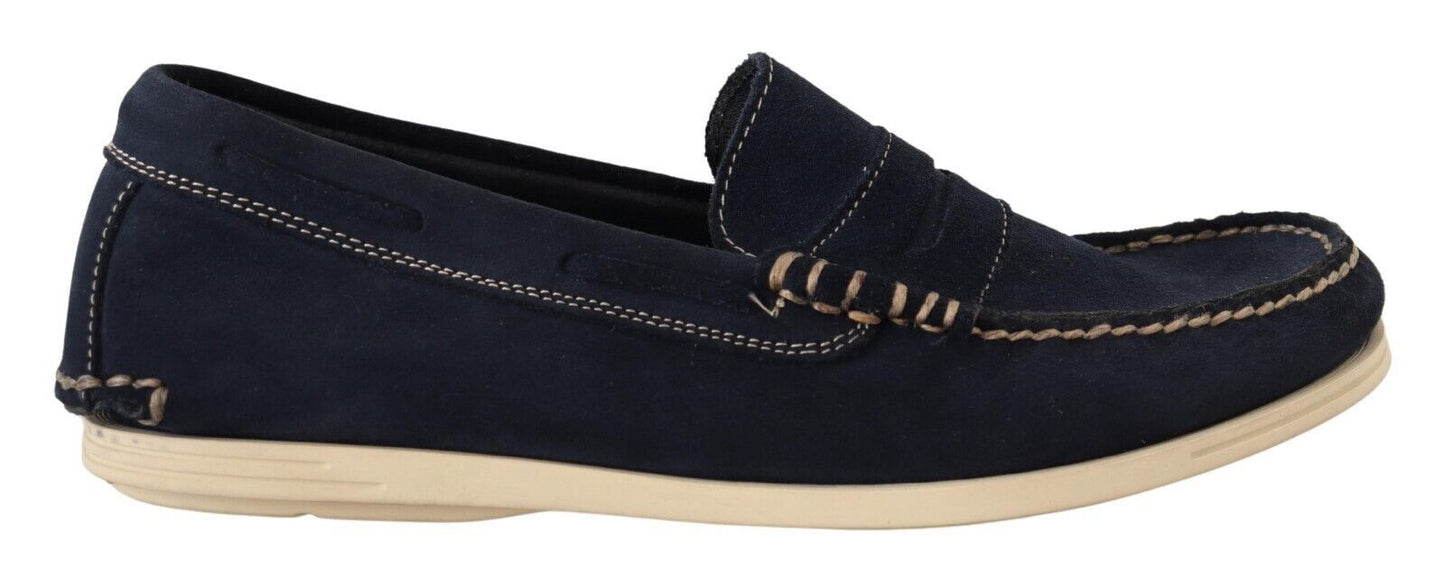 Pollini Blue Suede Low Top Moccasin Loafers Casual Men Shoes