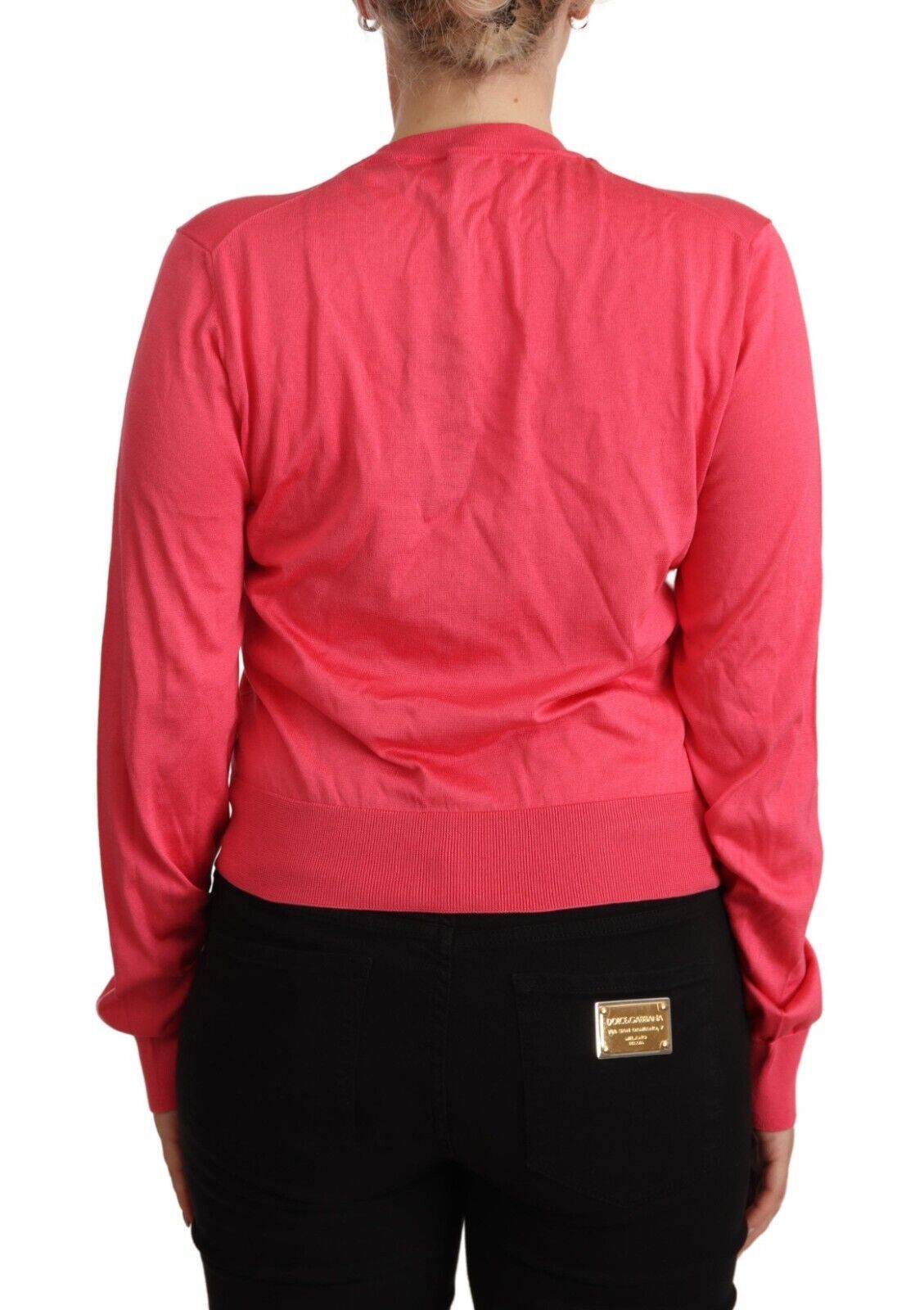 Dolce &amp; Gabbana Pink Silk Crewneck Pullover Top Sweater