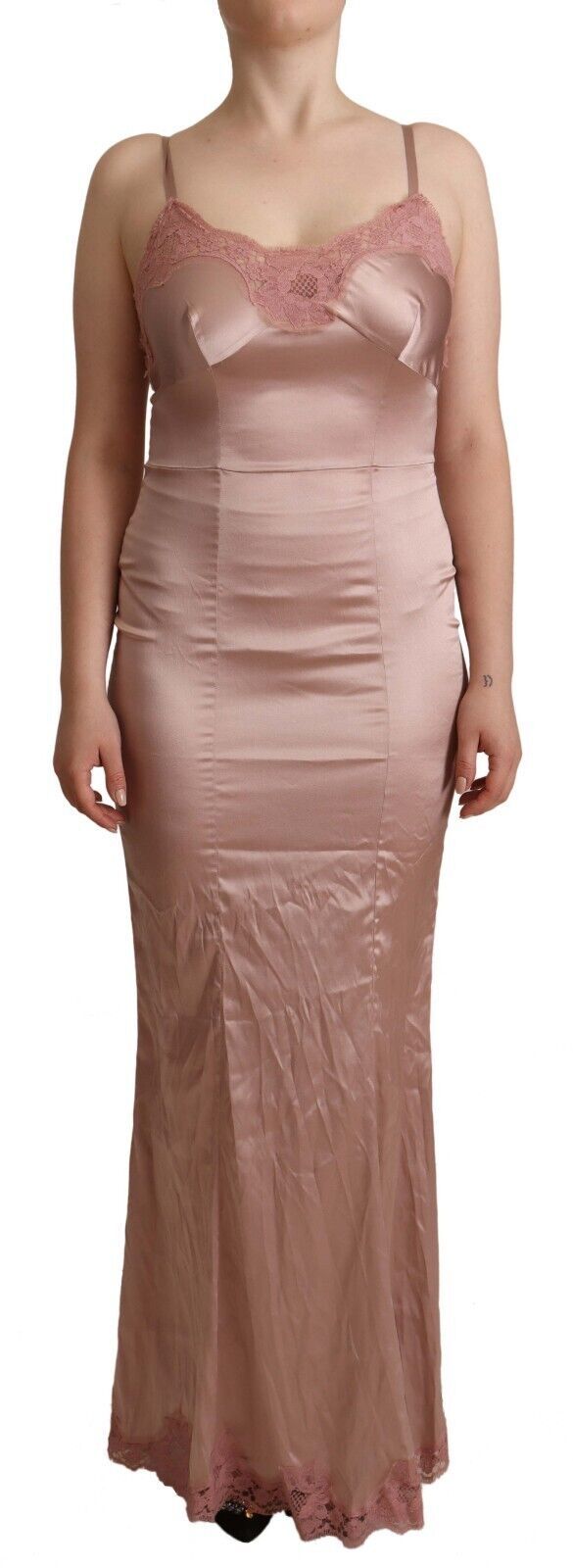 Dolce &amp; Gabbana Elegantes Maxi-Bodycon-Kleid aus rosa Spitze