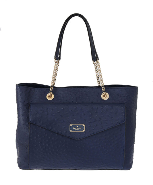 Kate Spade Blue Leather Halsey Life Ostrich Handbag