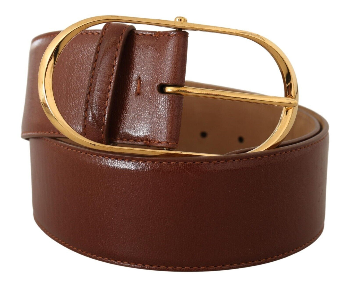 Dolce &amp; Gabbana Brown Leather Gold Metal Oval Buckle Belt