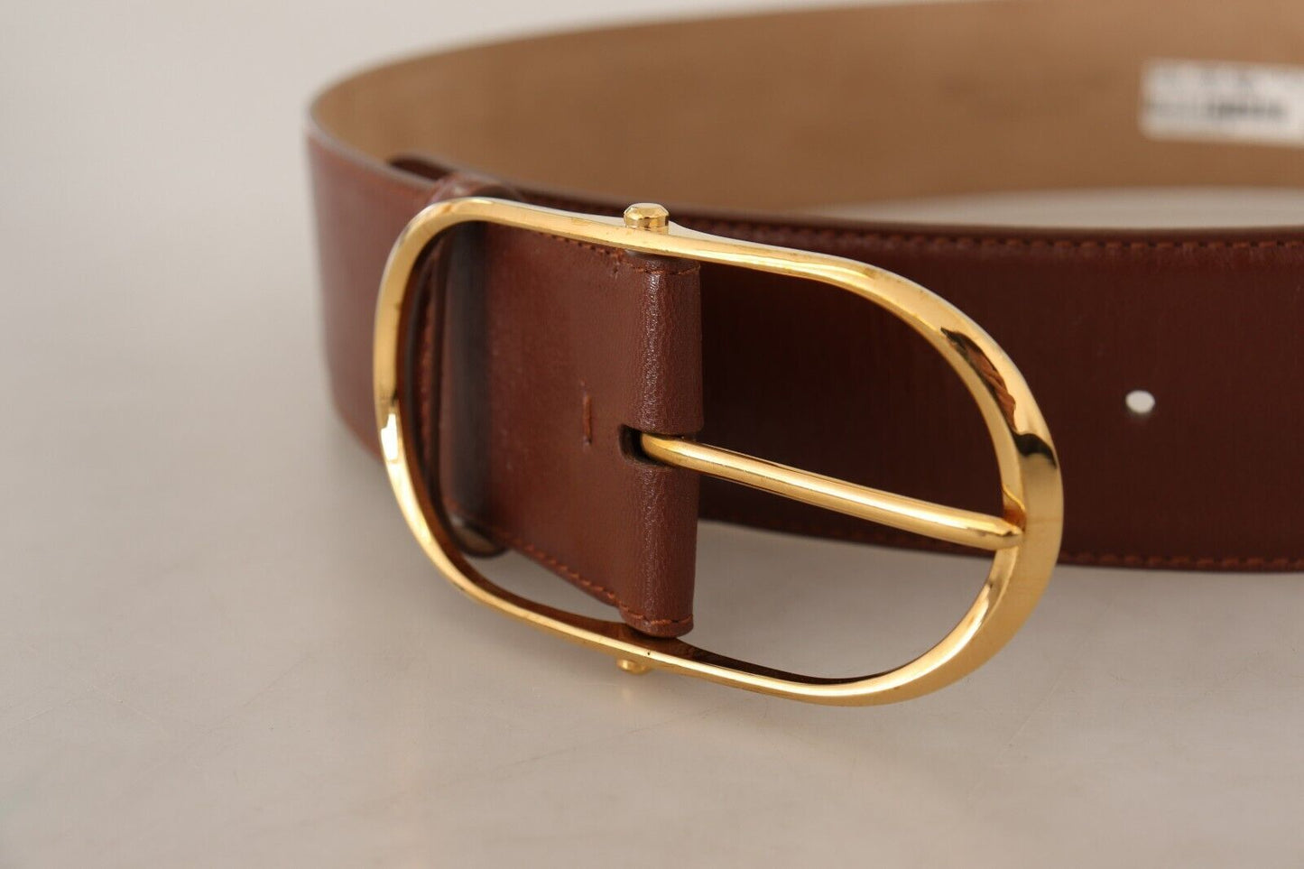 Dolce &amp; Gabbana Brown Leather Gold Metal Oval Buckle Belt