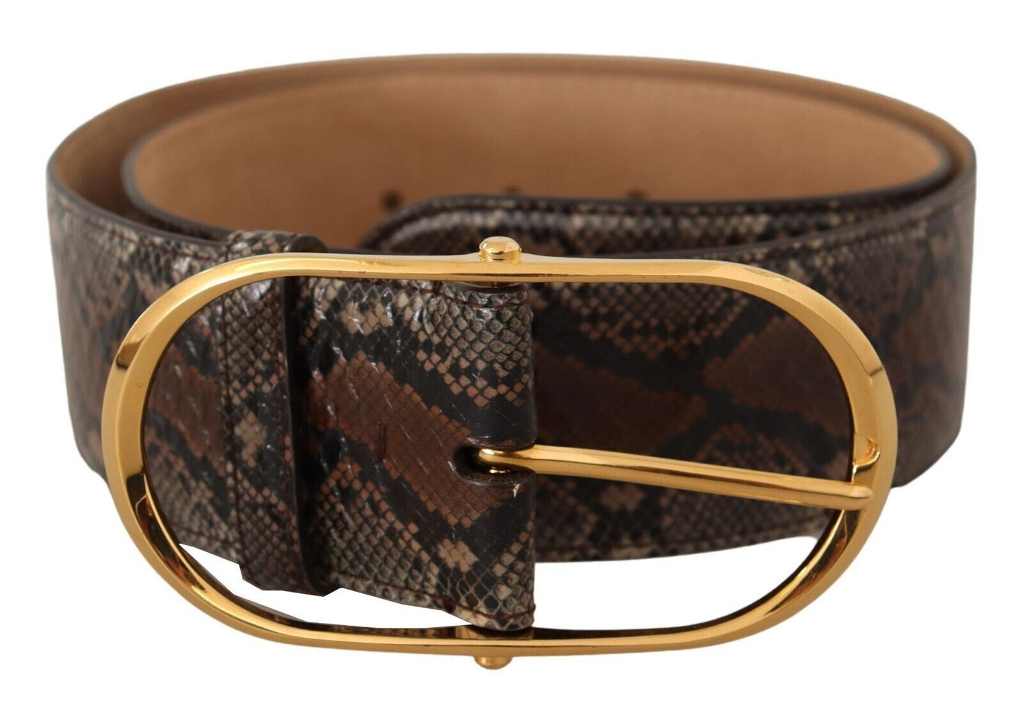 Dolce &amp; Gabbana Brown Exotic Leather Gold Oval Buckle Belt