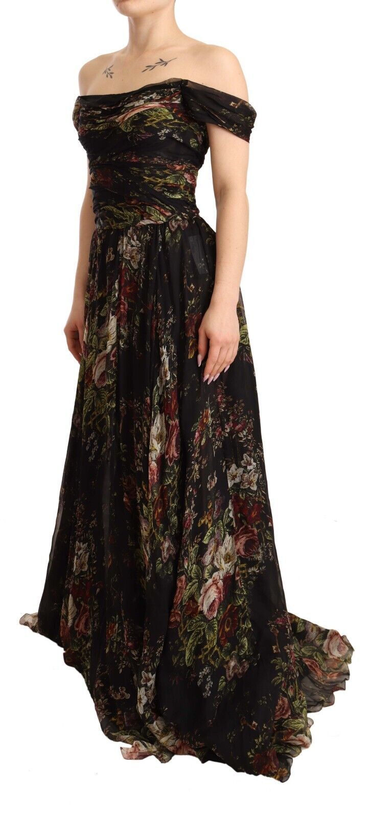 Dolce &amp; Gabbana Multicolored Floral Off Shoulder Gown Dress