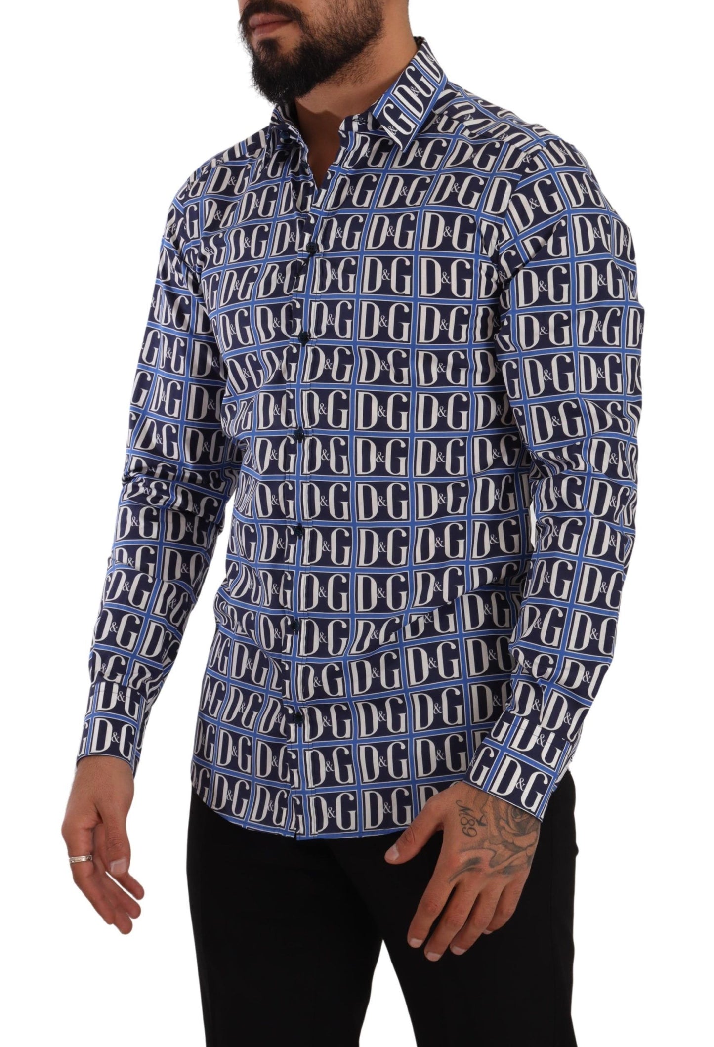 Dolce &amp; Gabbana Blue Logo Mania Slim Fit Cotton Shirt