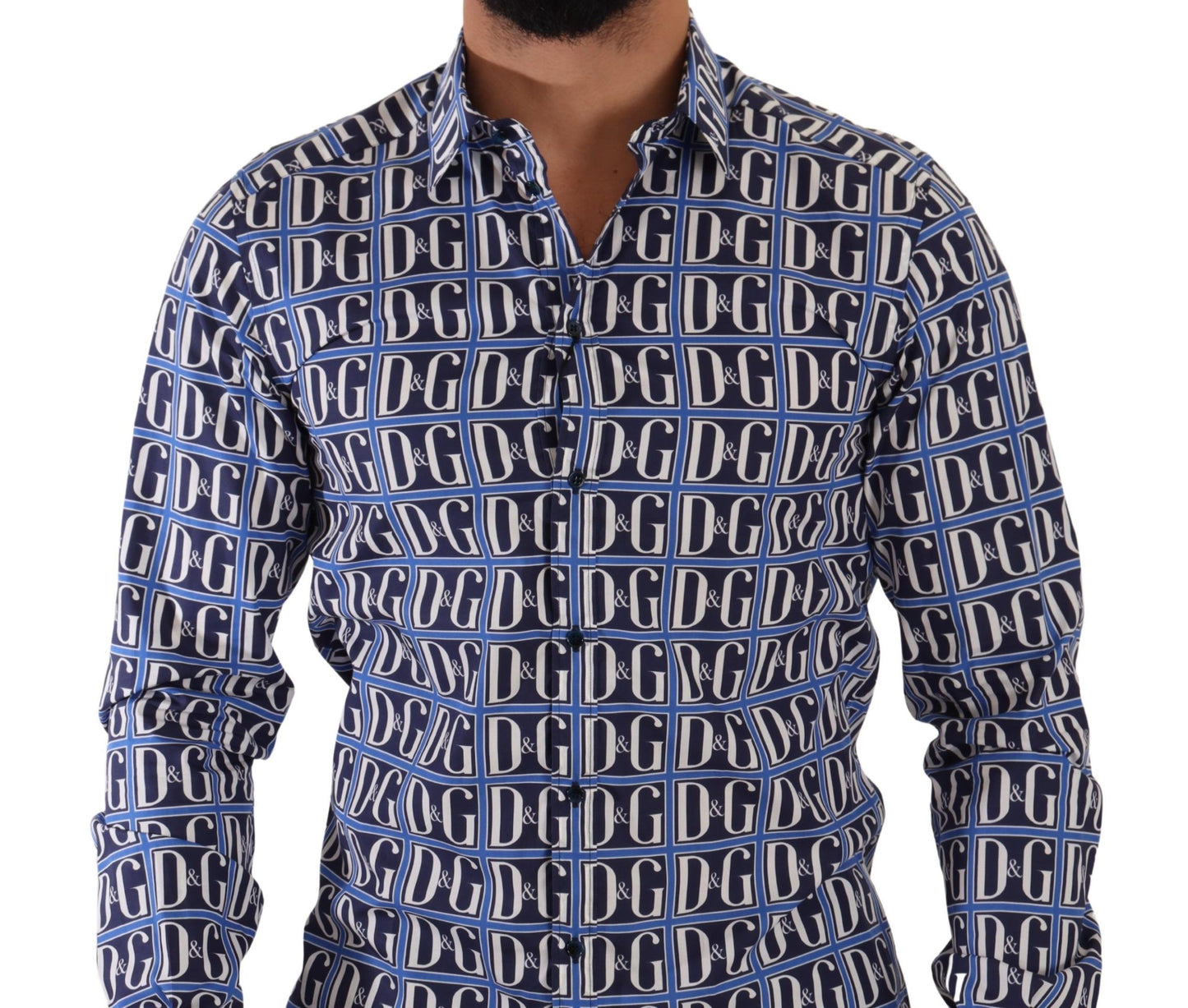 Dolce &amp; Gabbana Blue Logo Mania Slim Fit Cotton Shirt