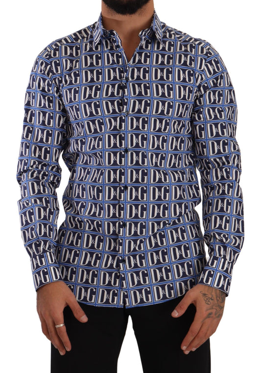 Dolce &amp; Gabbana Blue Logo Mania Slim Fit Cotton Shirt