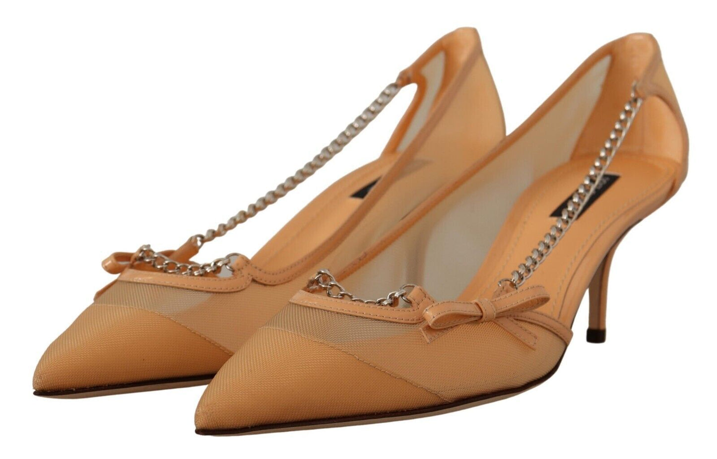 Elegante beige Mesh-Pumps von Dolce &amp; Gabbana mit silbernen Ketten