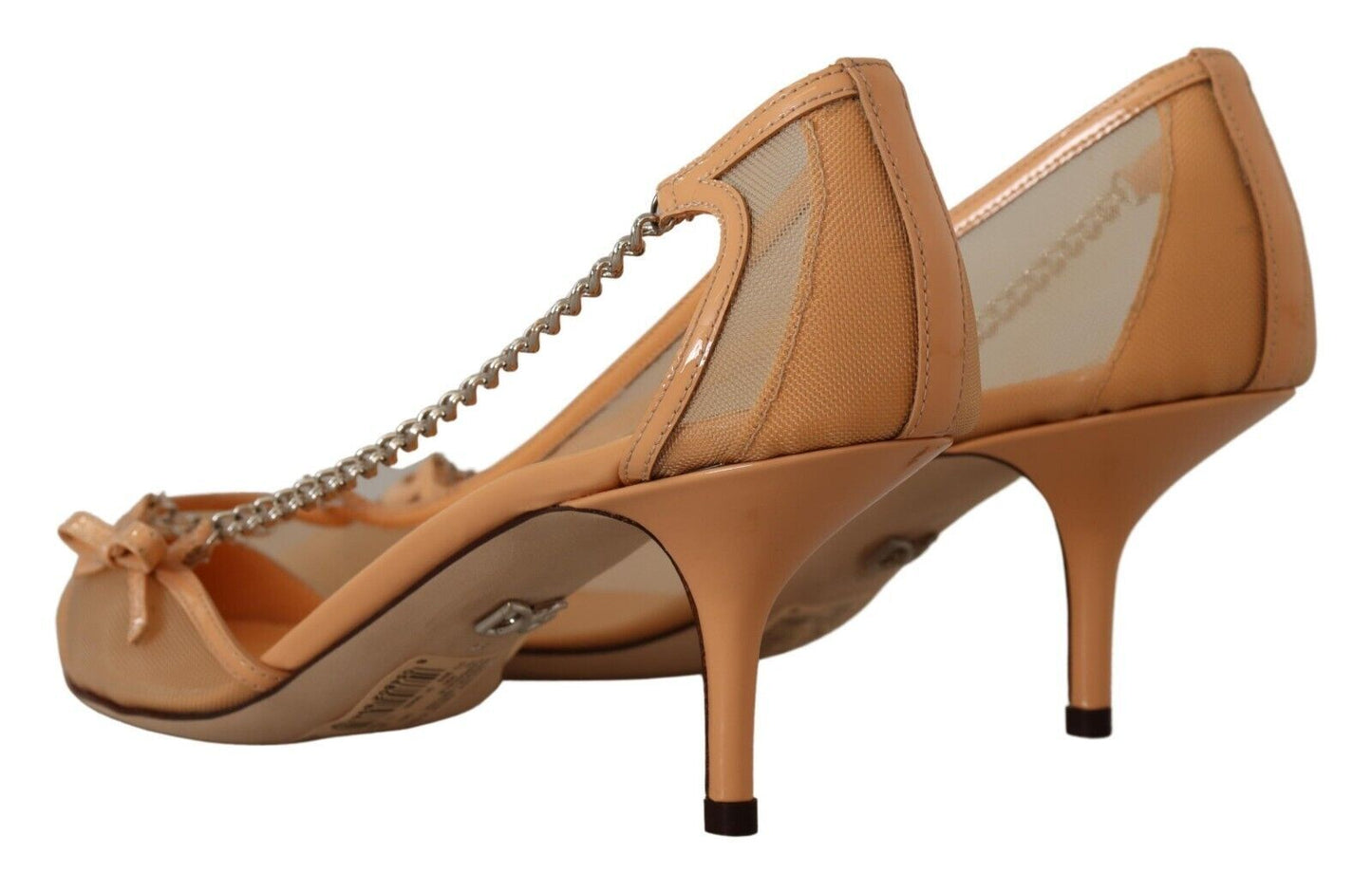 Elegante beige Mesh-Pumps von Dolce &amp; Gabbana mit silbernen Ketten