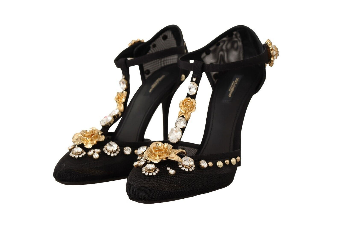 Elegante, mit Kristallen verzierte T-Riemen-Pumps aus Netzstoff von Dolce &amp; Gabbana