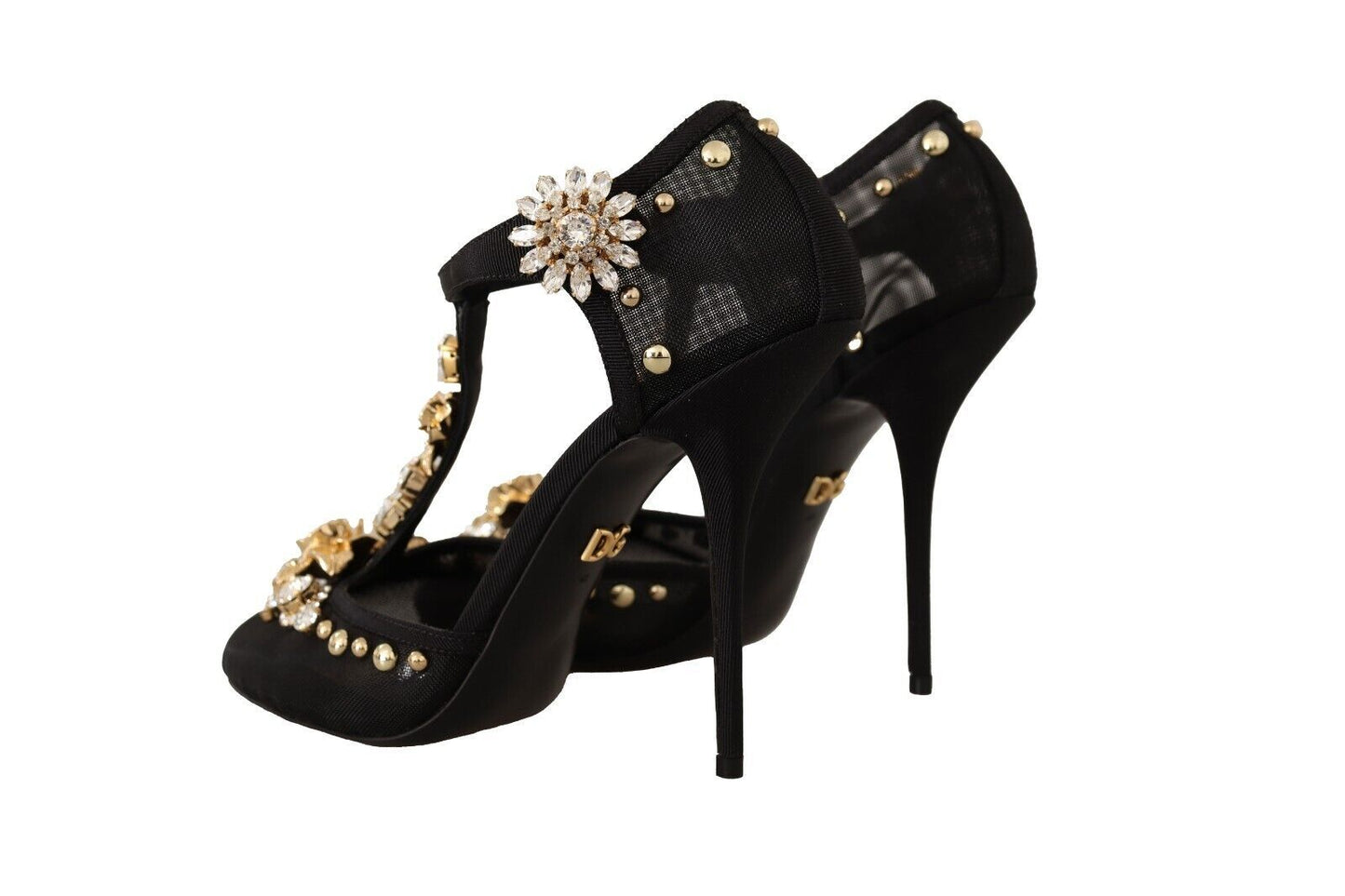 Elegante, mit Kristallen verzierte T-Riemen-Pumps aus Netzstoff von Dolce &amp; Gabbana