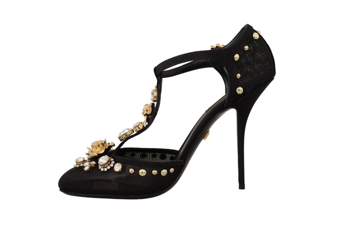 Elegante, mit Kristallen verzierte T-Riemen-Pumps aus Netzstoff von Dolce &amp; Gabbana