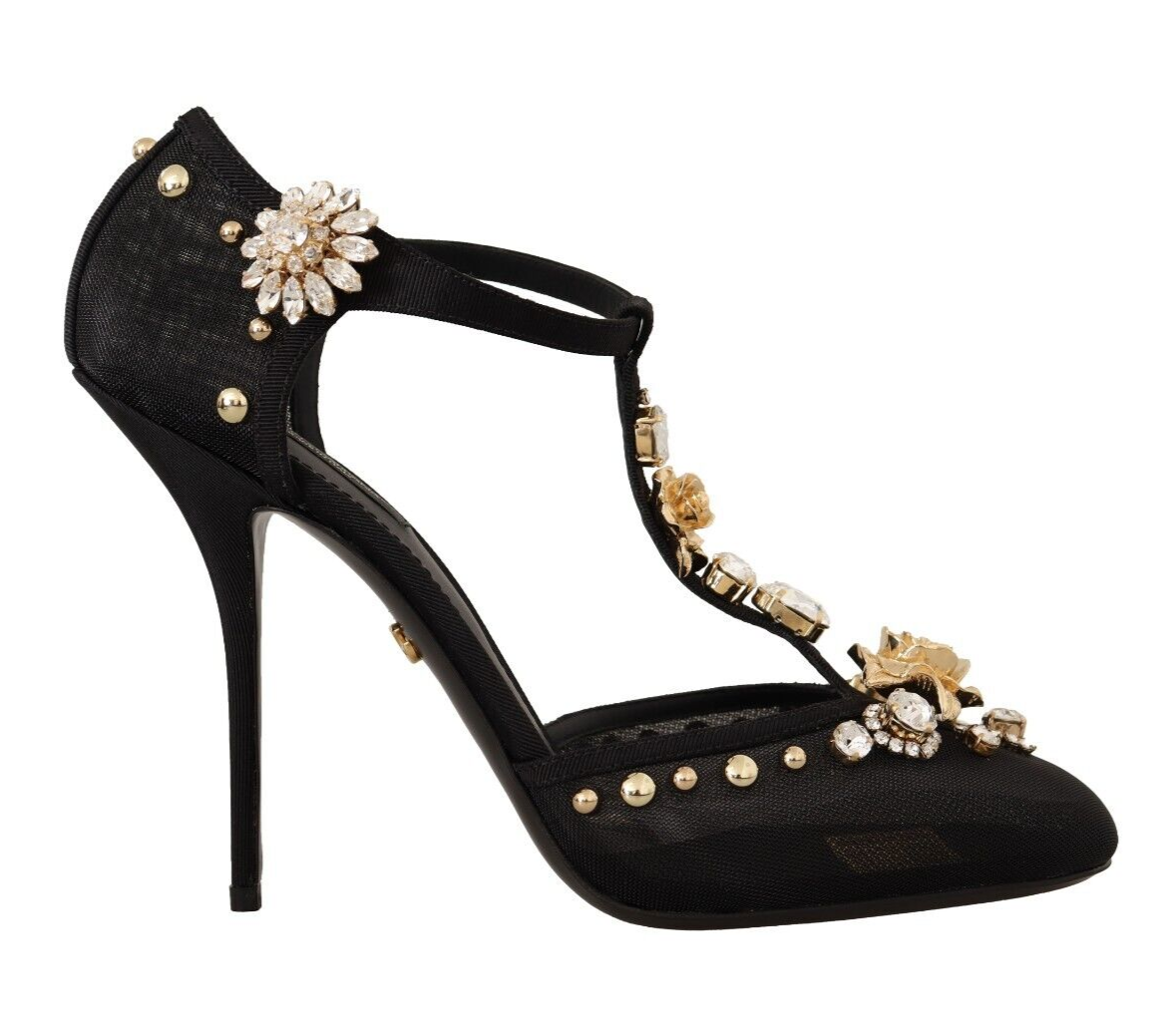 Elegante, mit Kristallen verzierte T-Riemen-Pumps aus Netzstoff von Dolce &amp; Gabbana