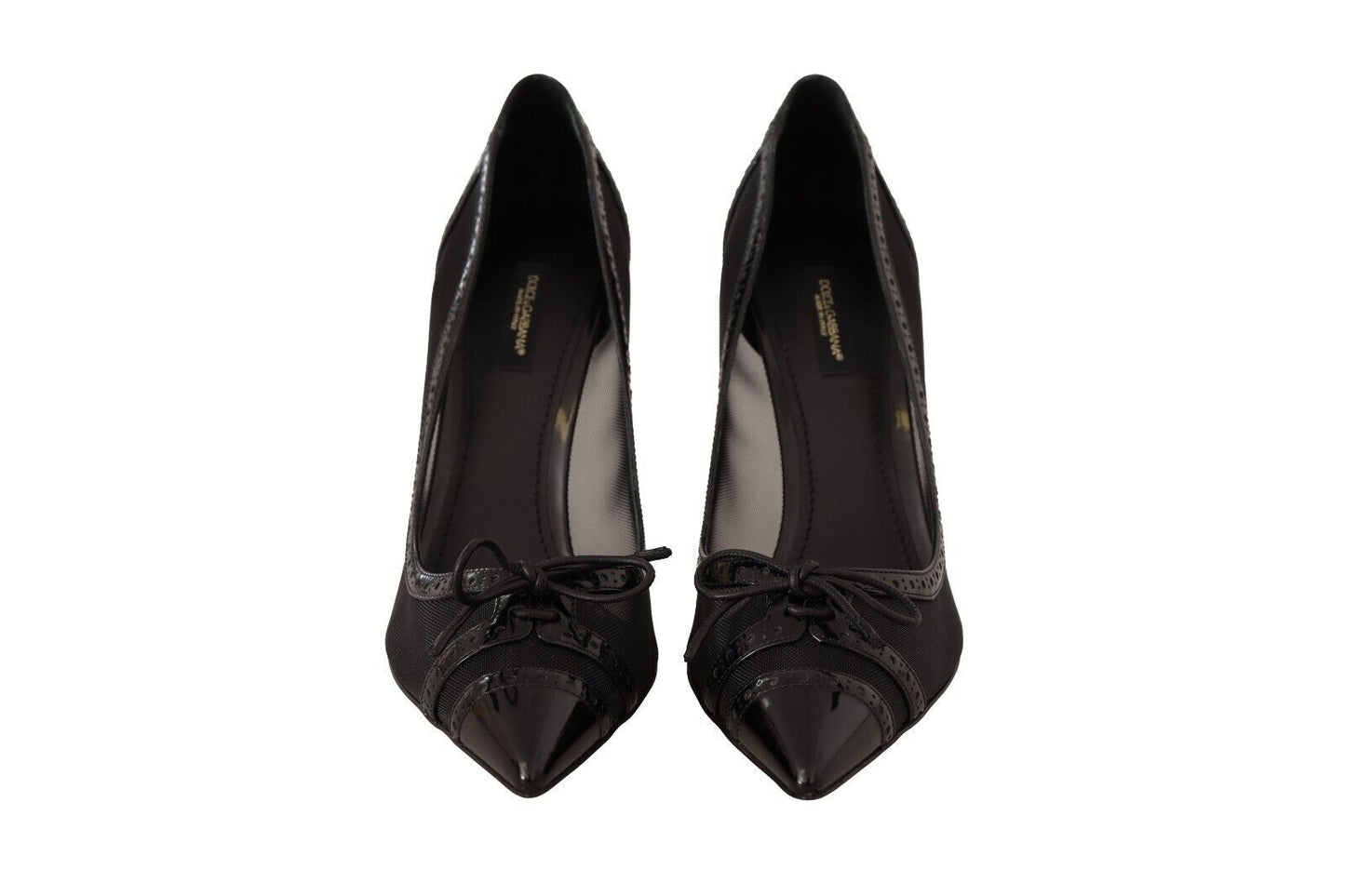 Dolce &amp; Gabbana Black Mesh Leather Pointed Heels Pumps Shoes