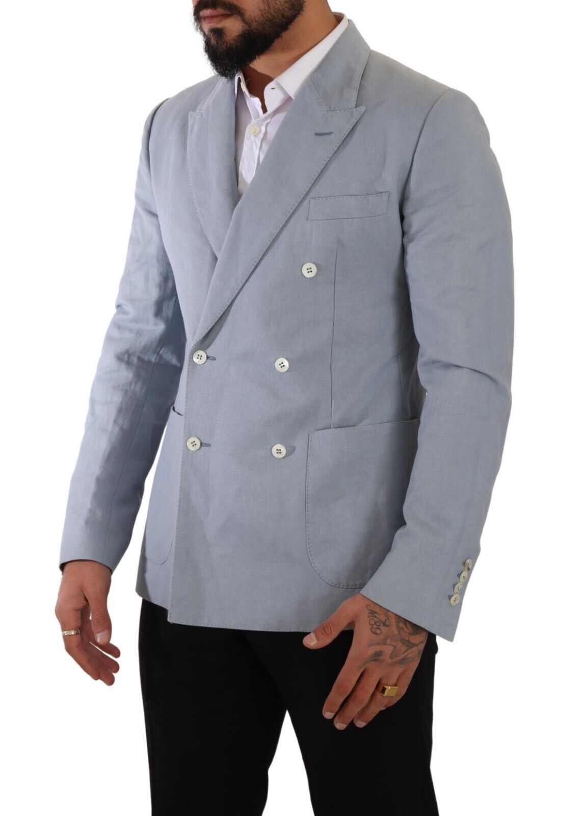 Dolce &amp; Gabbana Blue Cotton Linen Slim Fit Jacket Coat Blazer