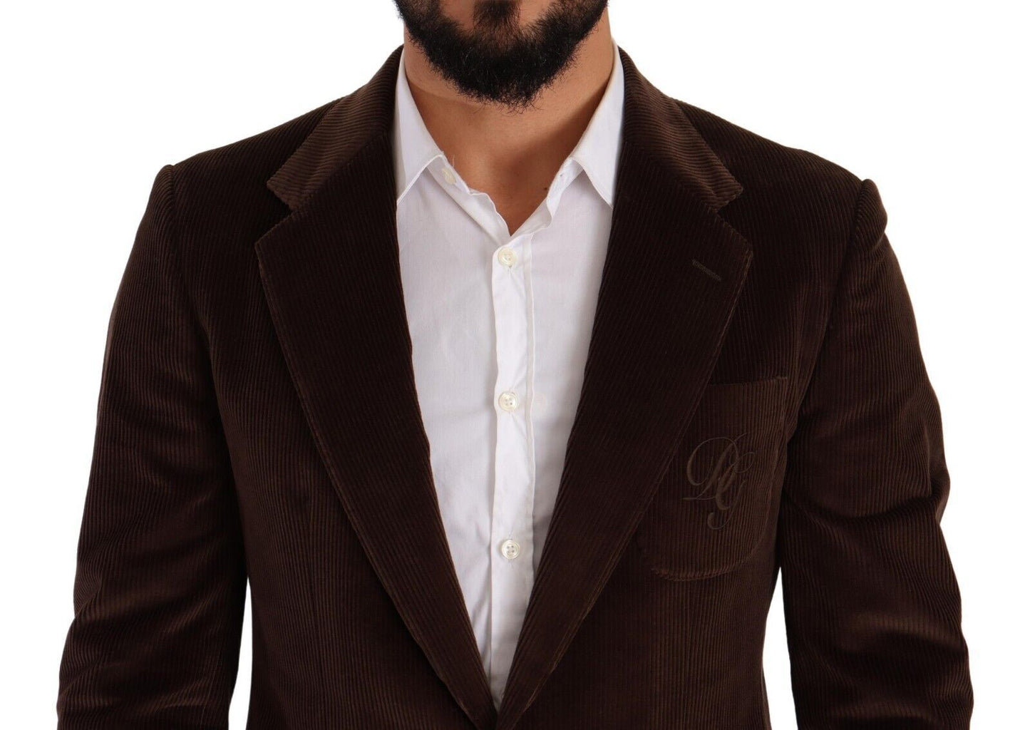 Dolce &amp; Gabbana Brown Corduroy Slim Fit Coat DG Logo Blazer