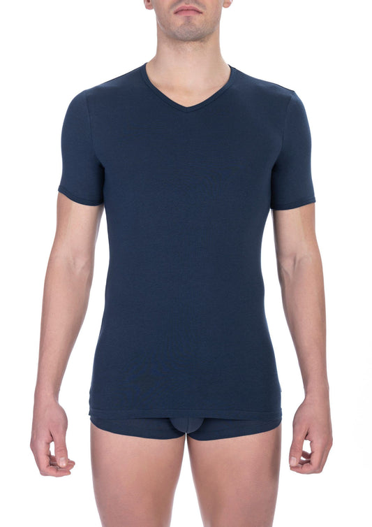 Bikkembergs elegantes T-Shirt mit V-Ausschnitt in Blau