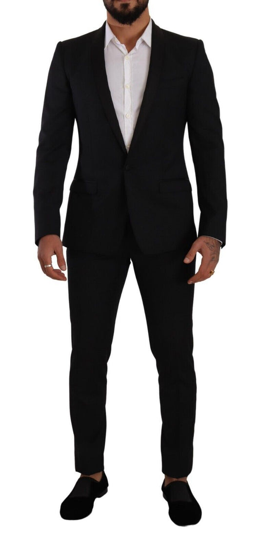 Dolce &amp; Gabbana Eleganter schwarz gemusterter Anzug aus Wolle und Seide