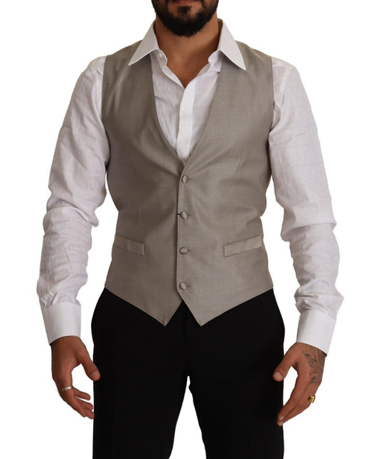 Dolce &amp; Gabbana Beige Wool Single Breasted Waistcoat Vest