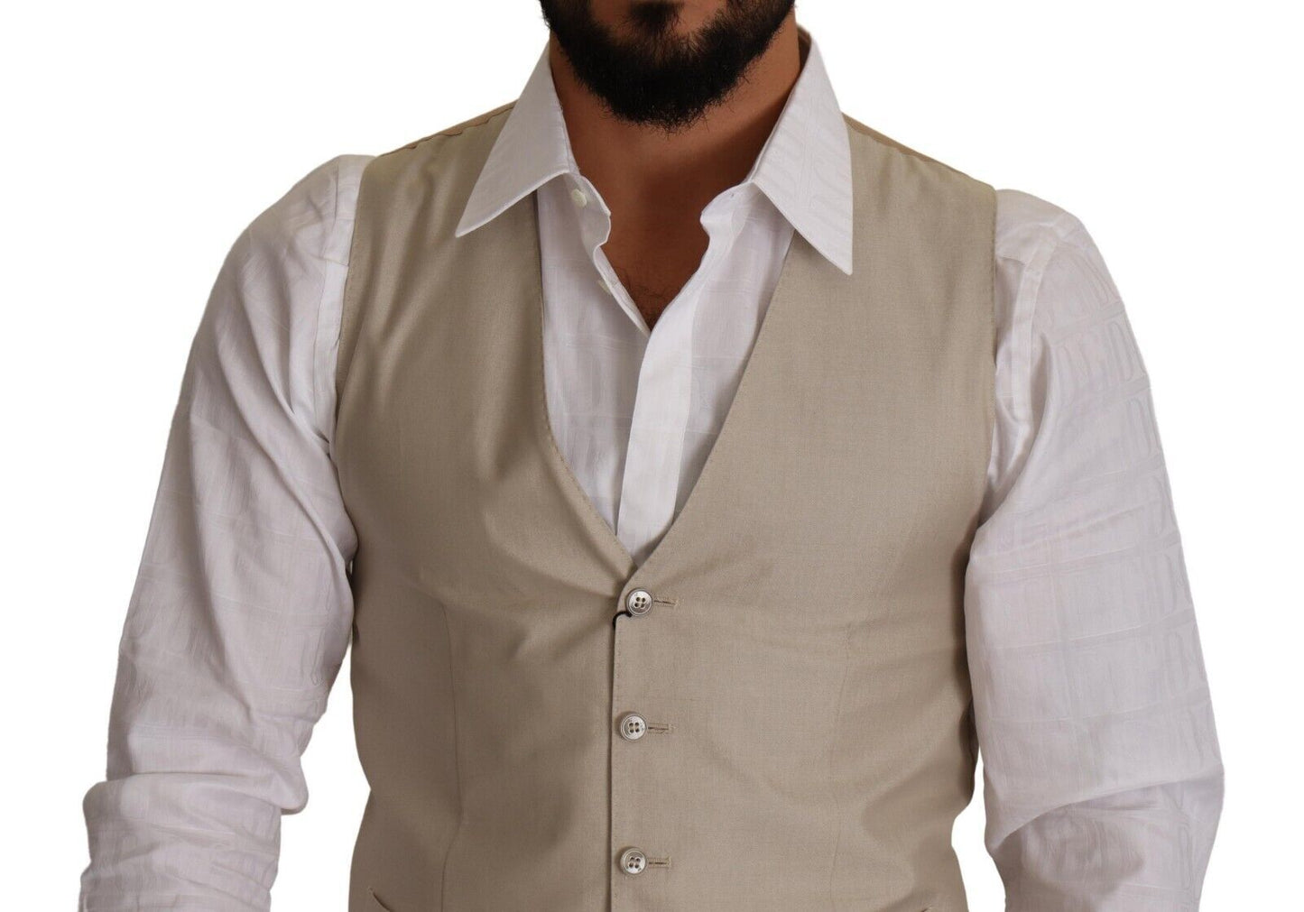 Dolce &amp; Gabbana Beige Cotton Silk Slim Fit Waistcoat Vest