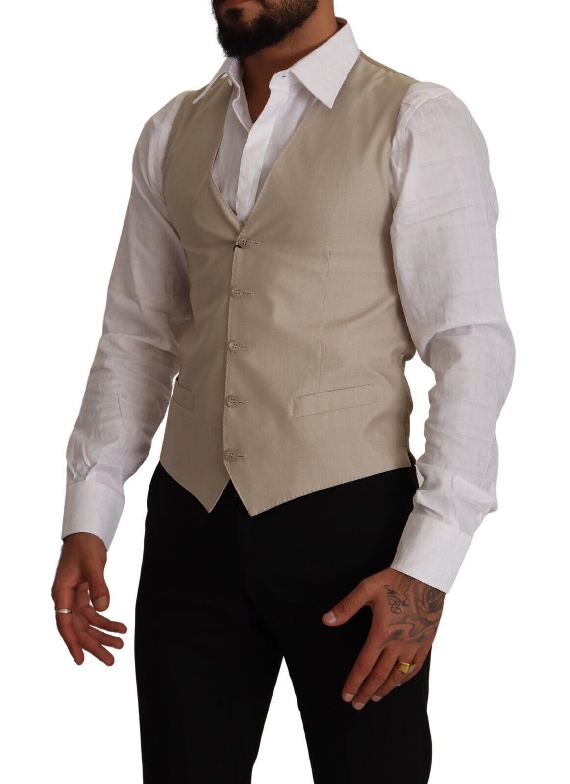 Dolce &amp; Gabbana Beige Cotton Silk Slim Fit Waistcoat Vest