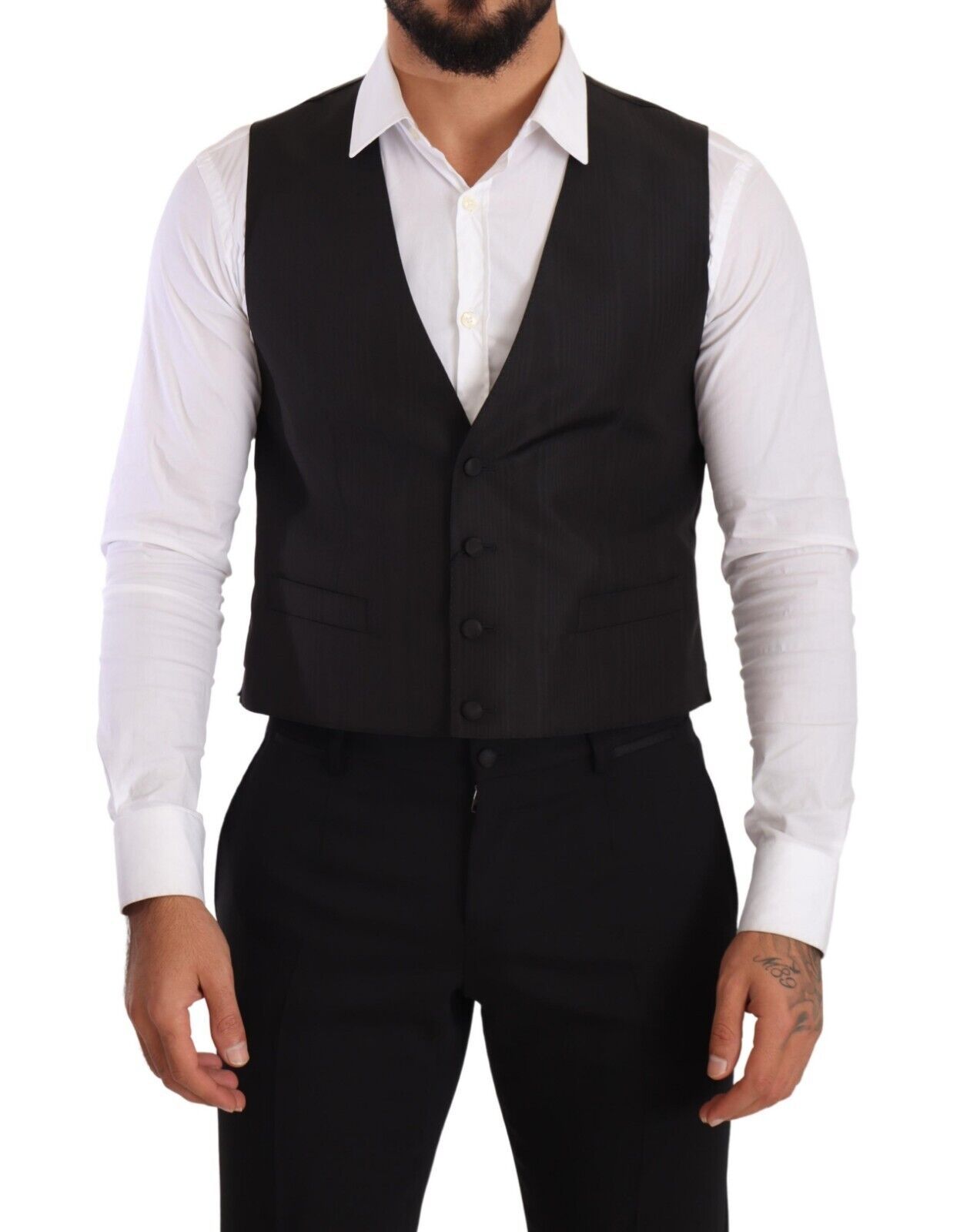 Dolce &amp; Gabbana Gray Silk Slim Fit Waistcoat Formal Vest