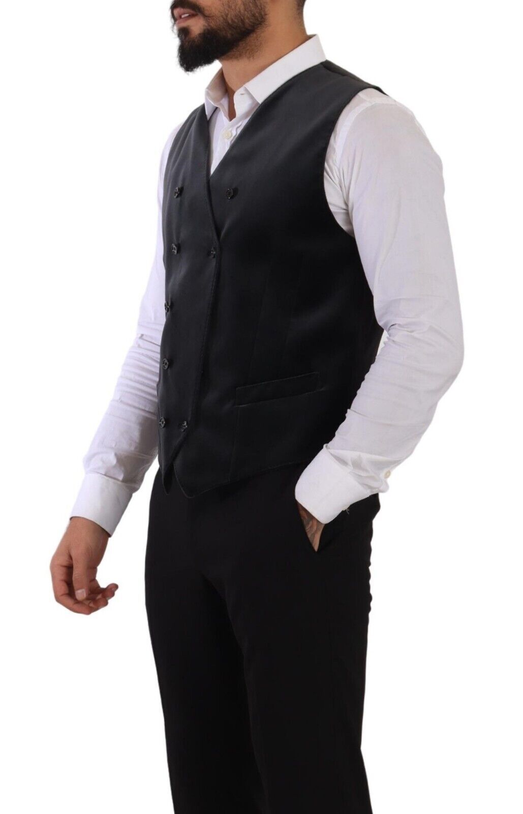 Dolce &amp; Gabbana Gray Velvet Cotton Slim Fit Waistcoat Vest