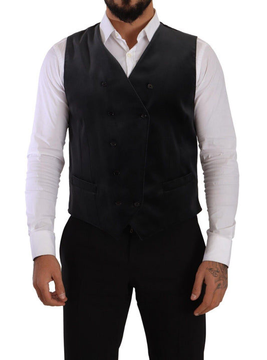 Dolce &amp; Gabbana Gray Velvet Cotton Slim Fit Waistcoat Vest