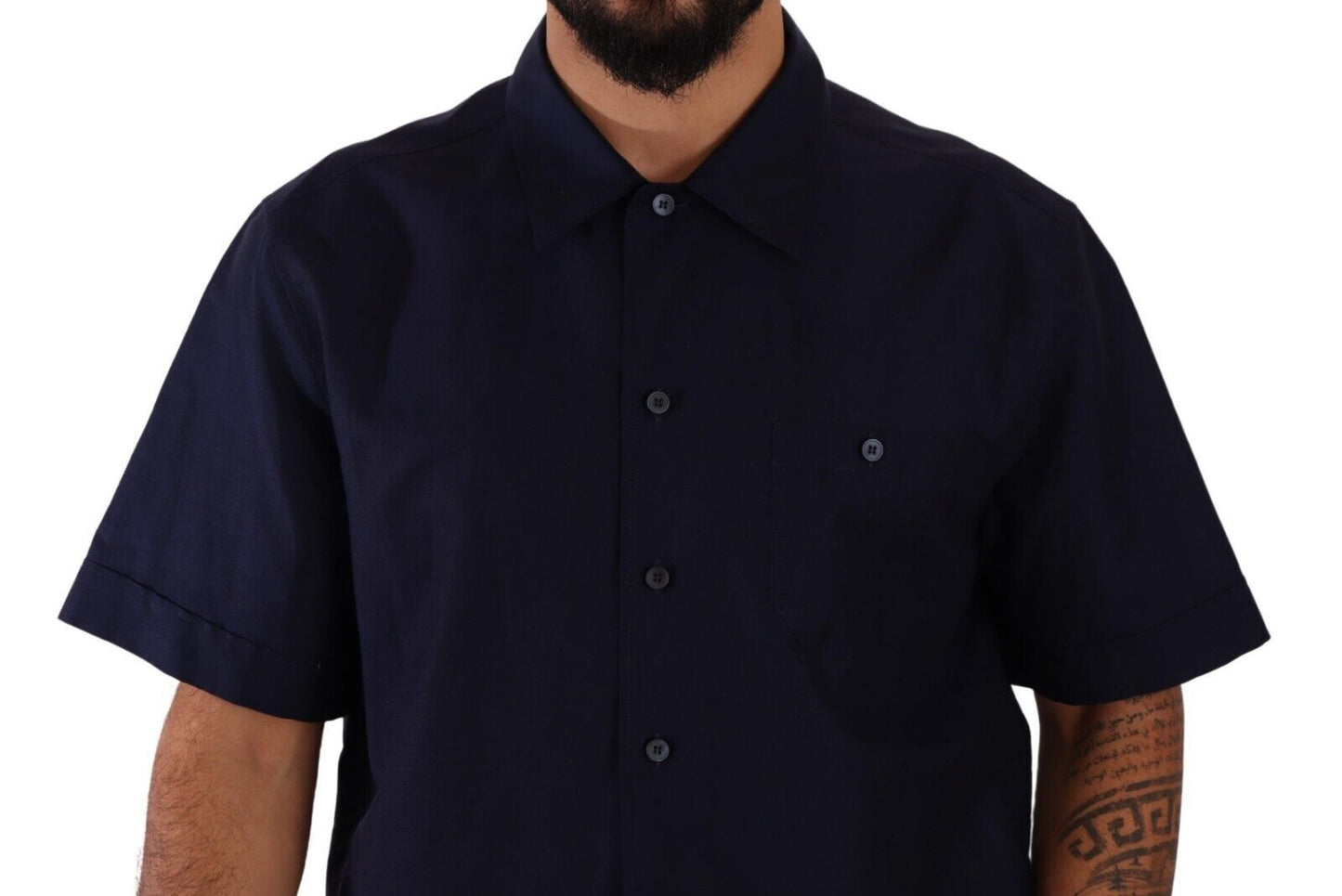 Dolce &amp; Gabbana Navy Blue Button Down Short Sleeves Shirt