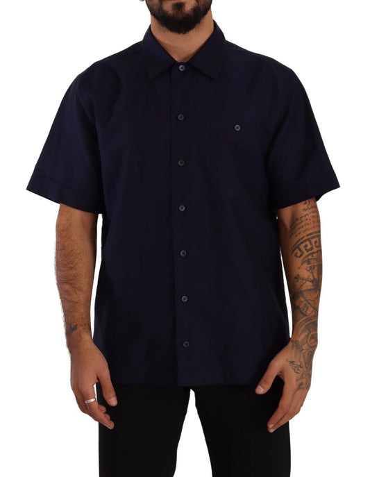 Dolce &amp; Gabbana Navy Blue Button Down Short Sleeves Shirt