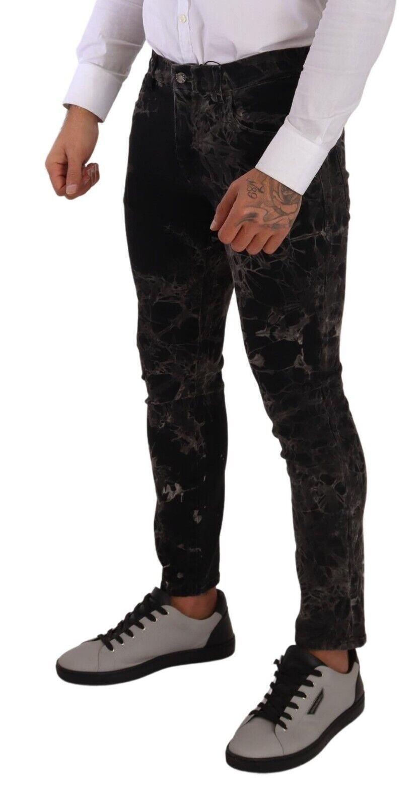 Dolce &amp; Gabbana Black Patterned Skinny Slim Fit Jeans