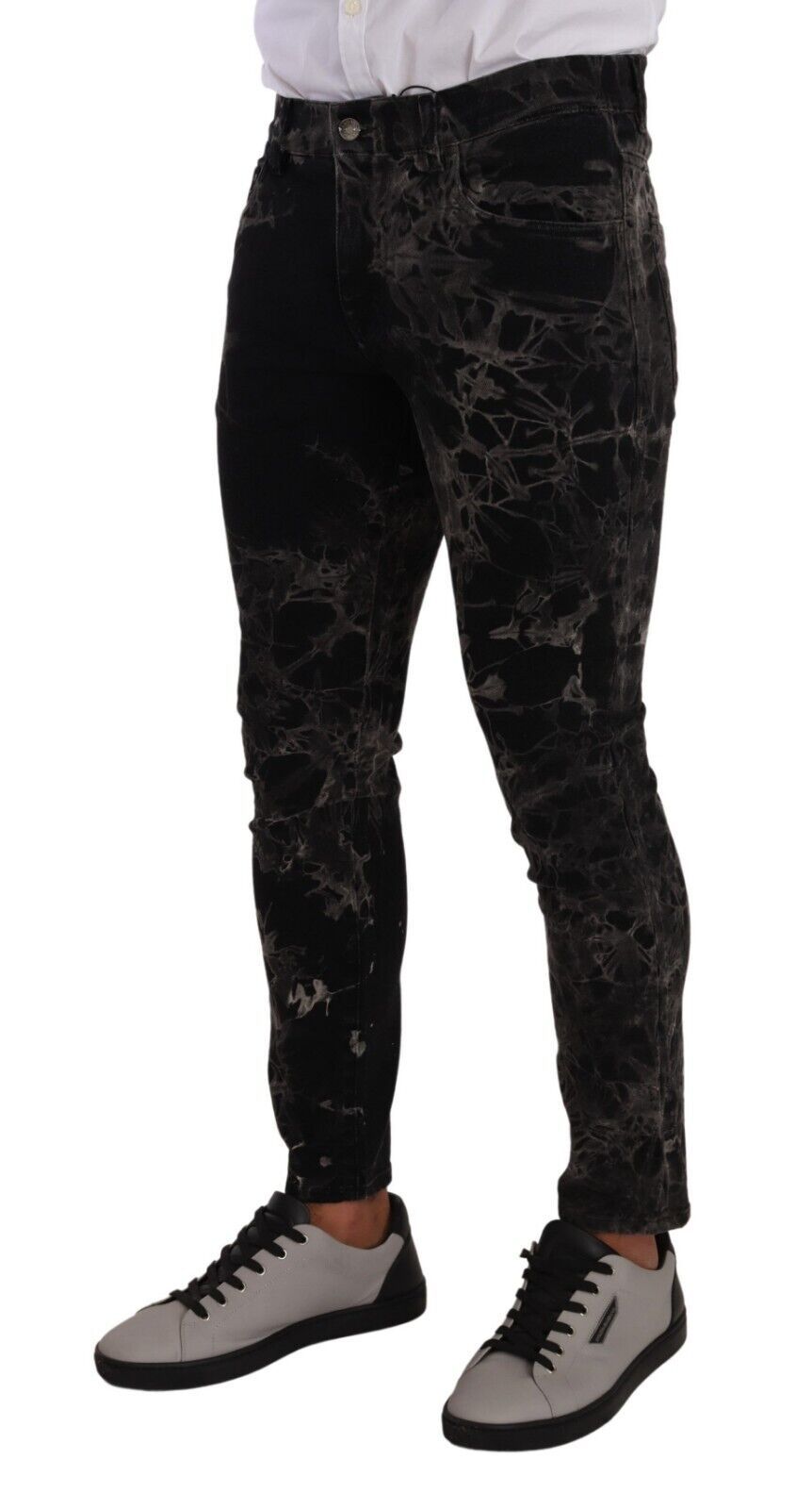 Dolce &amp; Gabbana Black Patterned Skinny Slim Fit Jeans