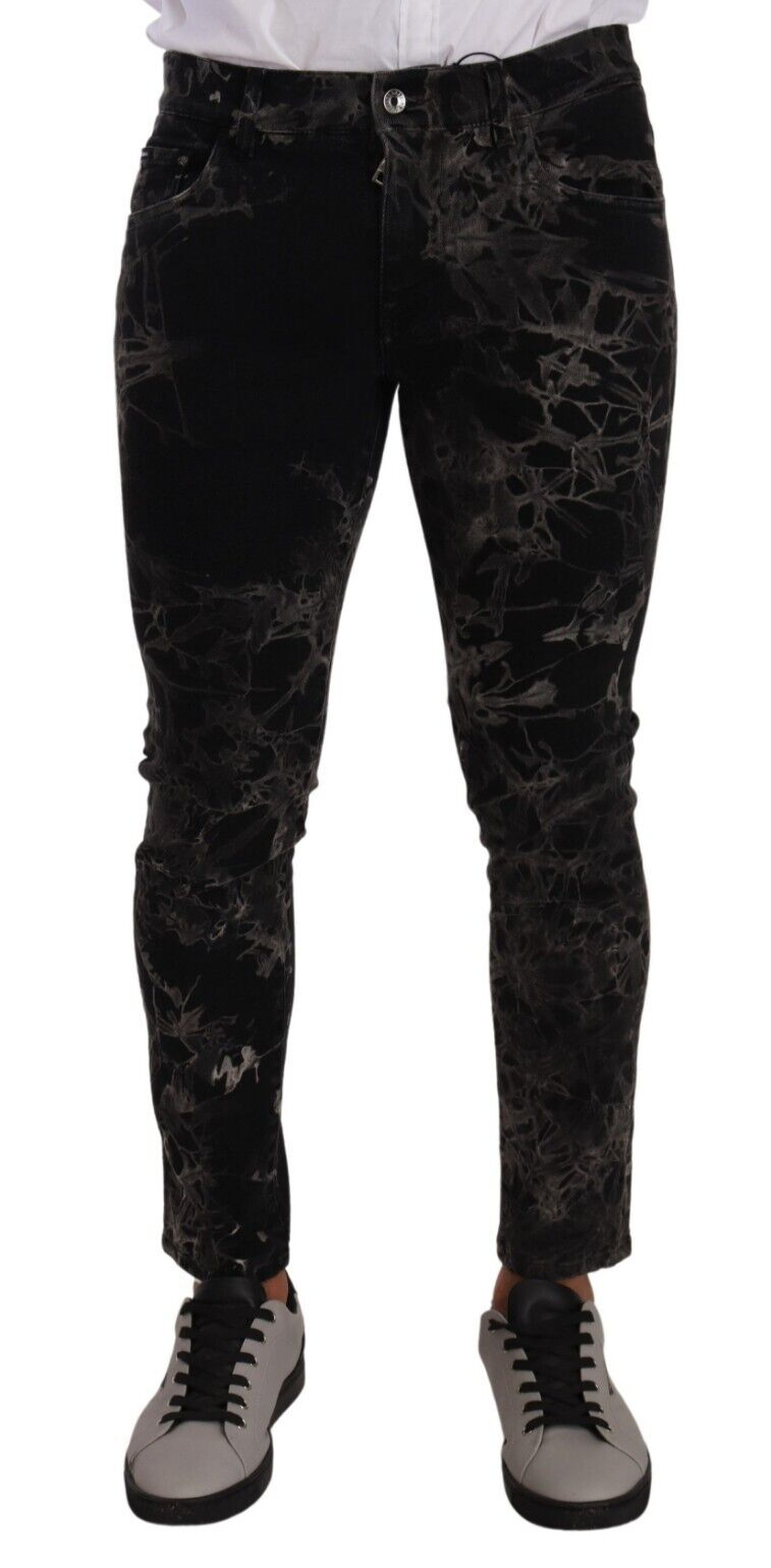 Dolce &amp; Gabbana Black Patterned Skinny Slim Fit Jeans