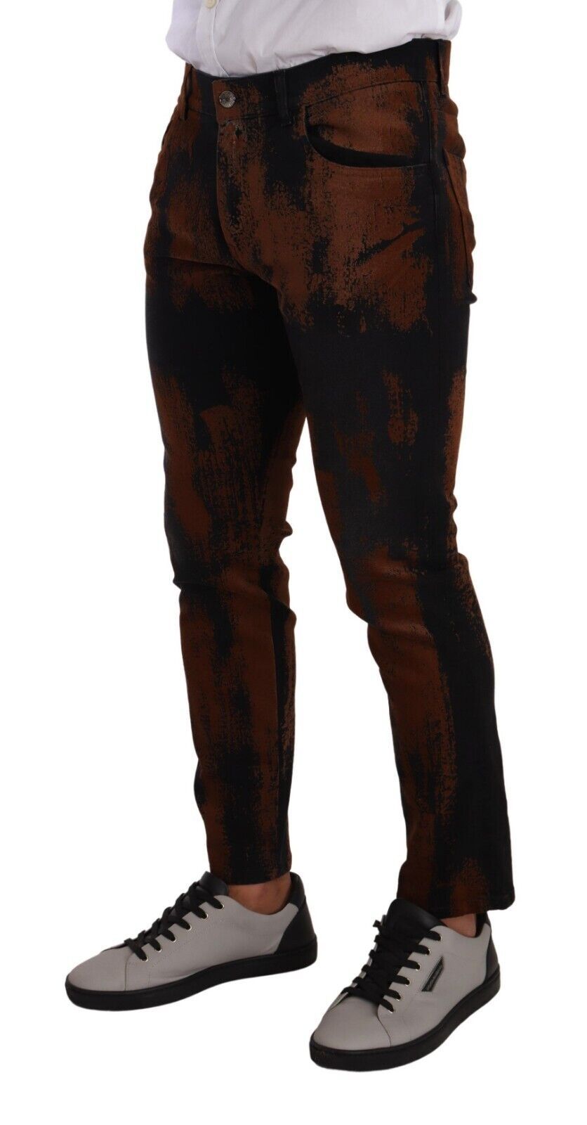 Dolce &amp; Gabbana Black Brown Tie Dye Cotton Skinny Denim Jeans