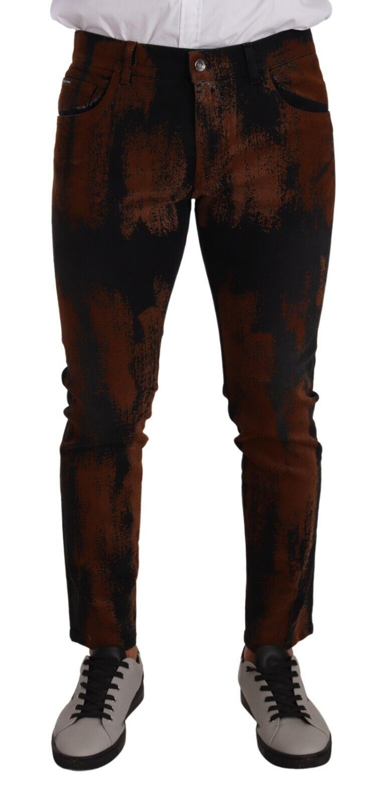 Dolce &amp; Gabbana Black Brown Tie Dye Cotton Skinny Denim Jeans