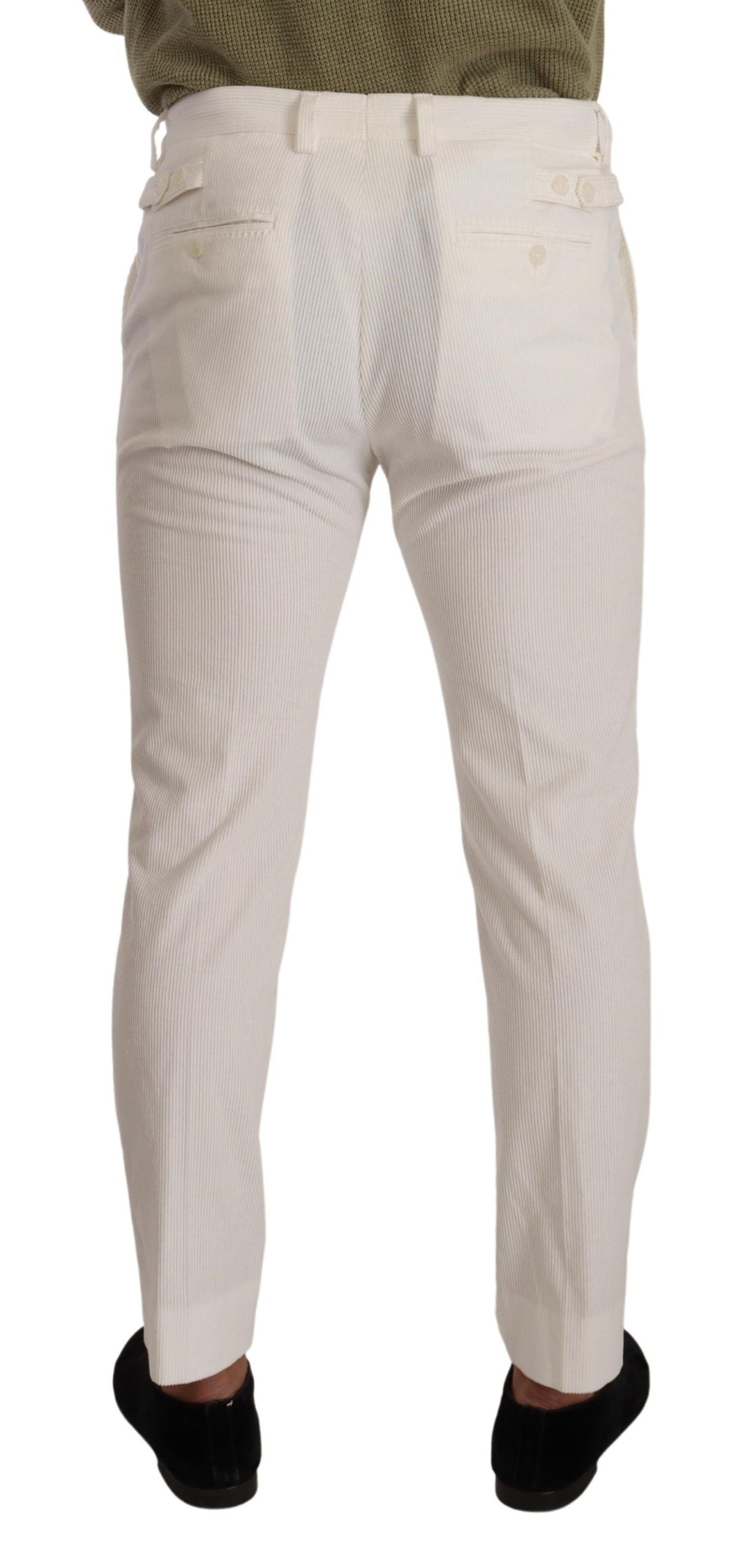 Dolce &amp; Gabbana White Cotton Skinny Corduroy Trouser Pants