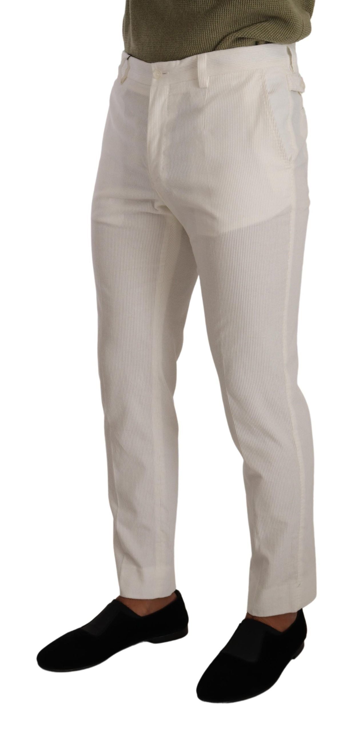 Dolce &amp; Gabbana White Cotton Skinny Corduroy Trouser Pants