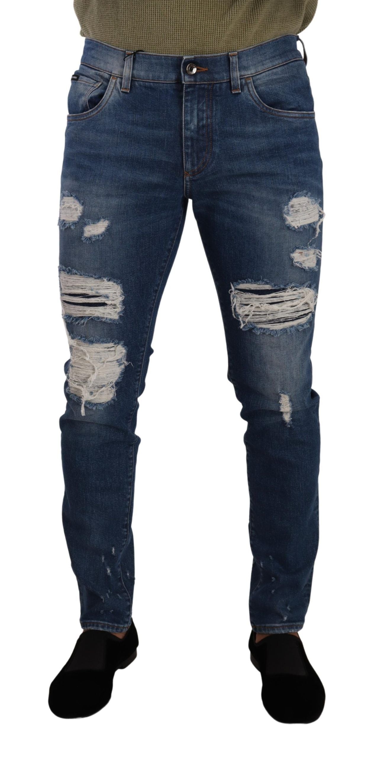 Dolce &amp; Gabbana – Elegante Distressed-Slim-Fit-Jeans aus Denim