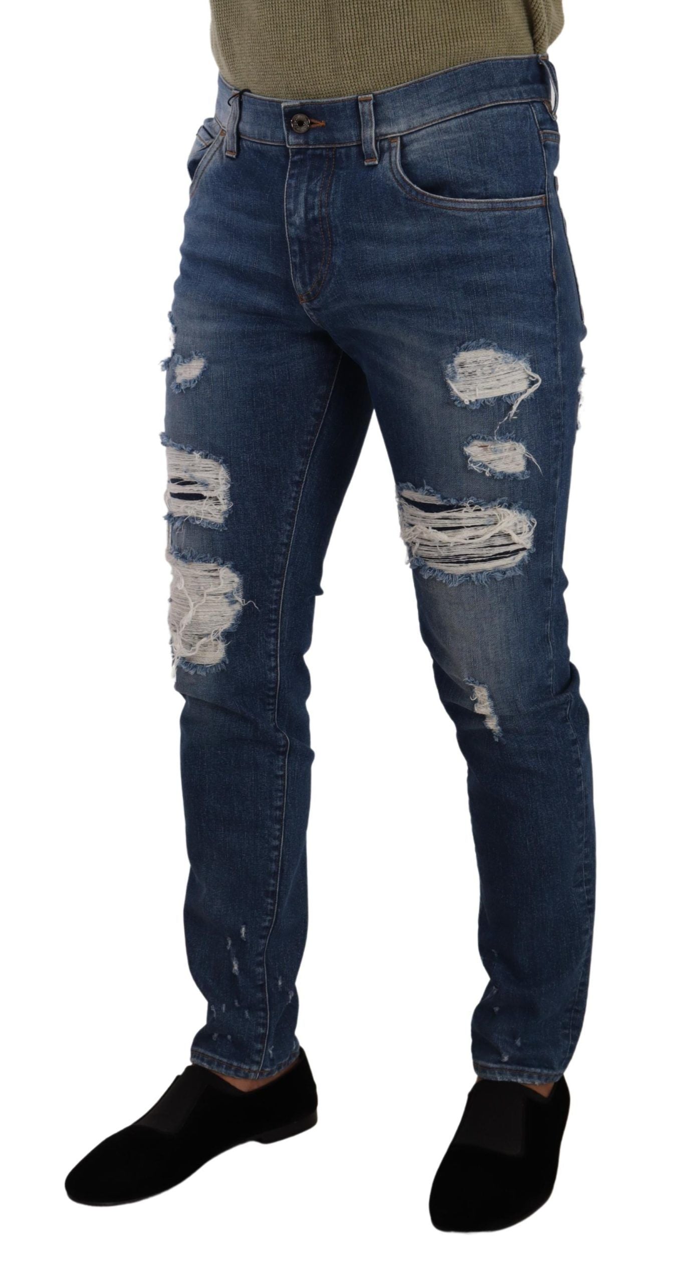 Dolce &amp; Gabbana – Elegante Distressed-Slim-Fit-Jeans aus Denim