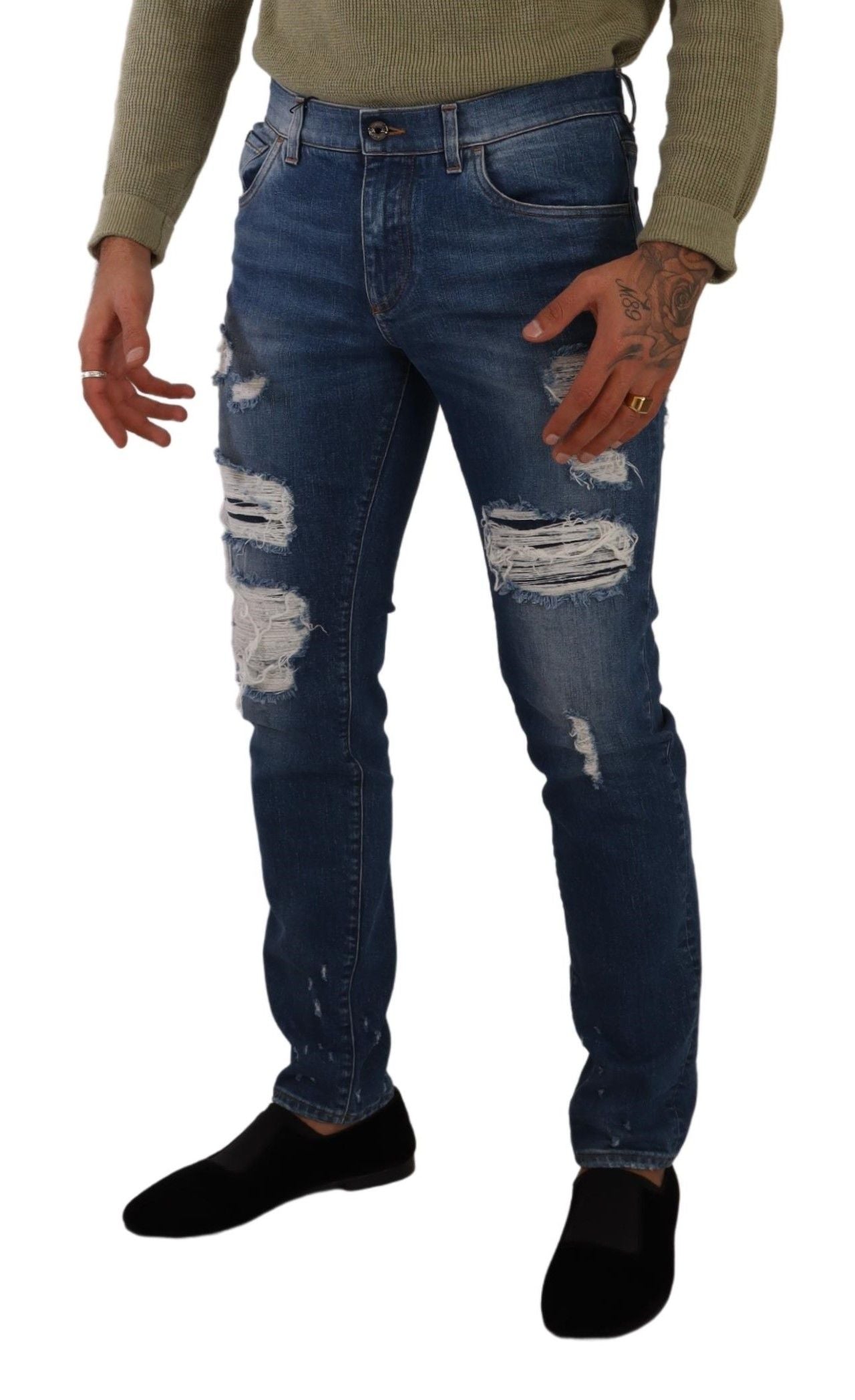 Dolce &amp; Gabbana – Elegante Distressed-Slim-Fit-Jeans aus Denim