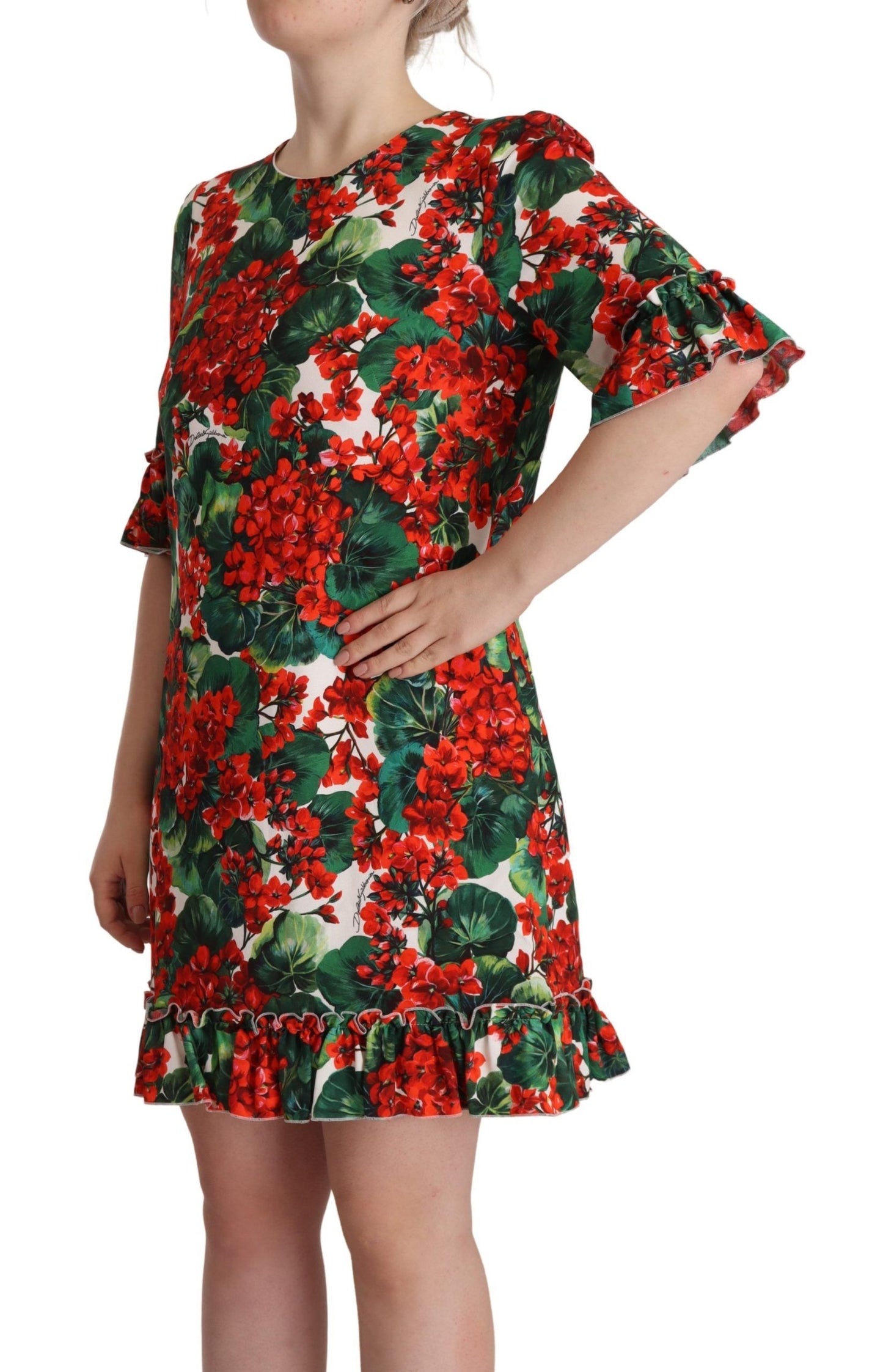 Dolce &amp; Gabbana Multicolor Red Floral Shift Gown Dress