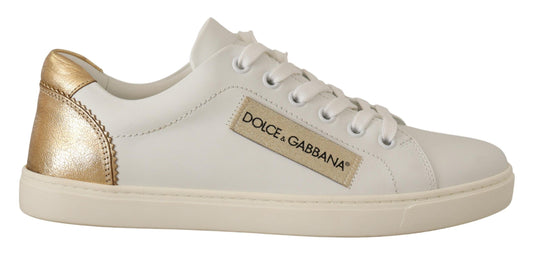 Dolce &amp; Gabbana Elegante weiße Ledersneaker mit goldenen Akzenten