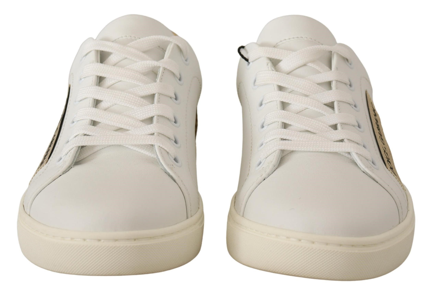 Dolce & Gabbana Elegant White Leather Sneakers with Gold Accents