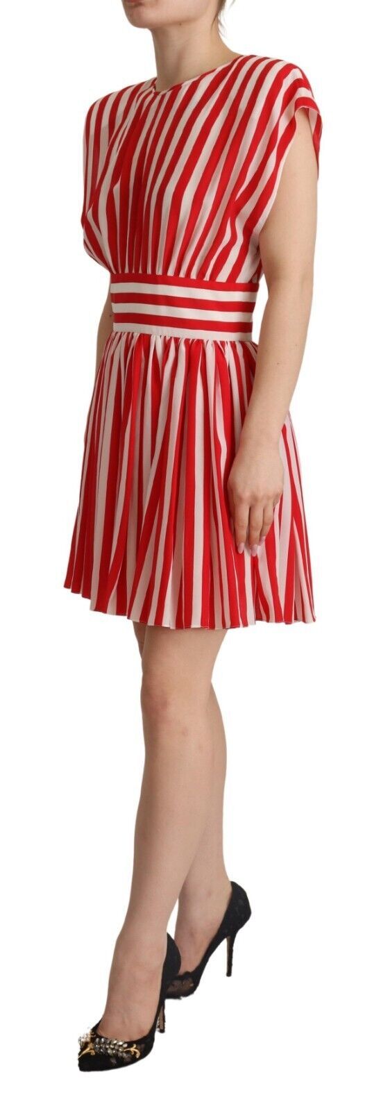 Dolce &amp; Gabbana Red White Stripes Silk Mini A-line Dress